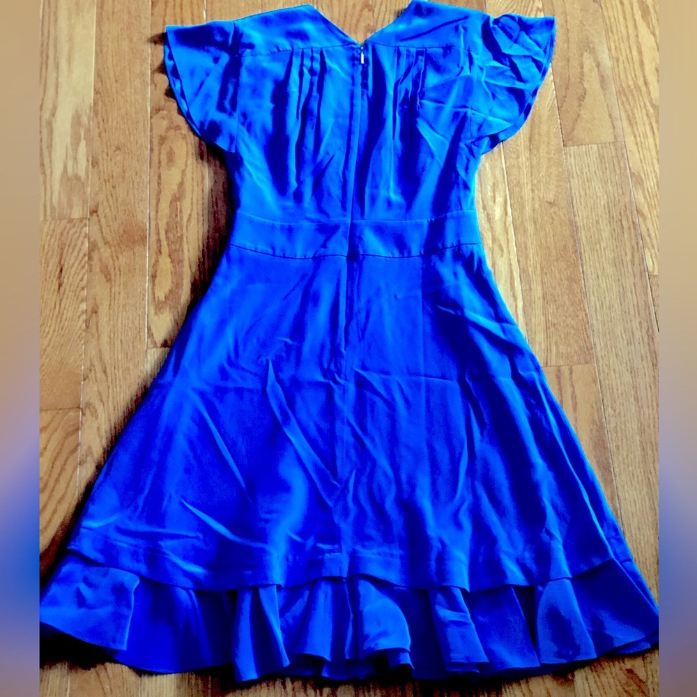 Rebecca Taylor Royal Blue V-Neck Ruffled Hem Dress - Picture 4 of 4